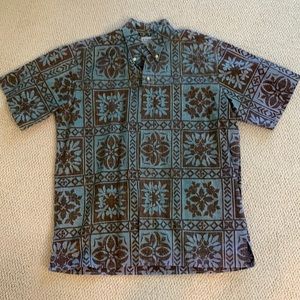 Reyn Spooner Blue and Brown Collared Shirt